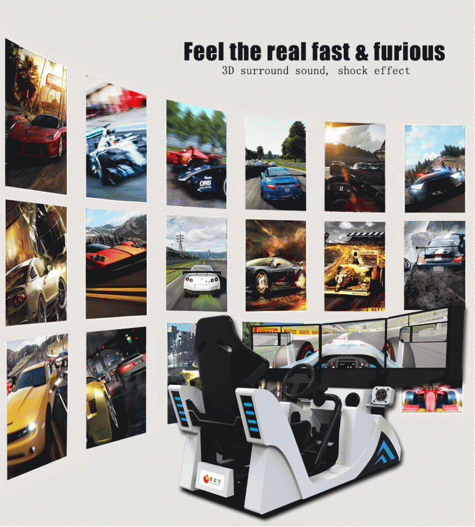 Simulador interior de la realidad virtual del coche de competición de la arcada con 3 la pantalla 4KW 2