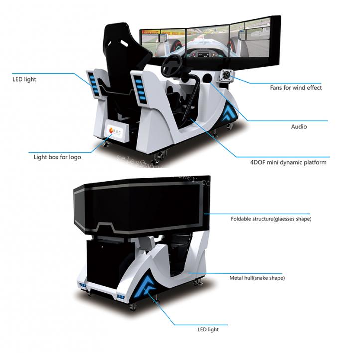 Simulador interior de la realidad virtual del coche de competición de la arcada con 3 la pantalla 4KW 0