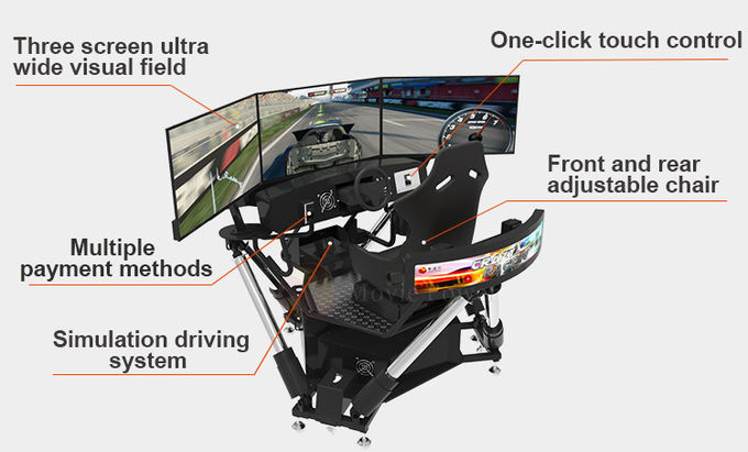 6 Coches de carreras DOF Arcade Equipo de accionamiento dinámico de movimiento 3 Simulador de conducción de pantalla 3